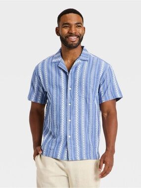 Goodfellow & Co Men’s Short Sleeve Novelty Camp Shirt NWT | Blue Stripe